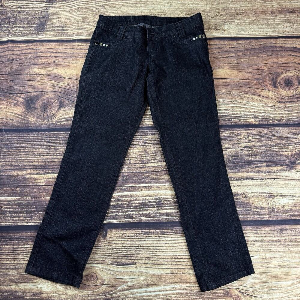 SWR Y2K Black Jeans Straight Glitter Stones Size 38(30x34)